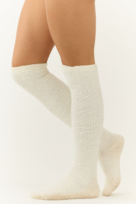 Cream Fleece Soft Knee High Socks