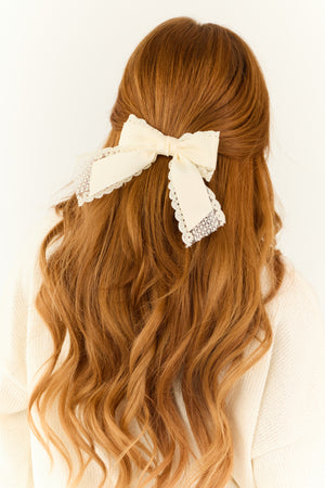 Cream Lace Bow Barrette Style Hair Clip