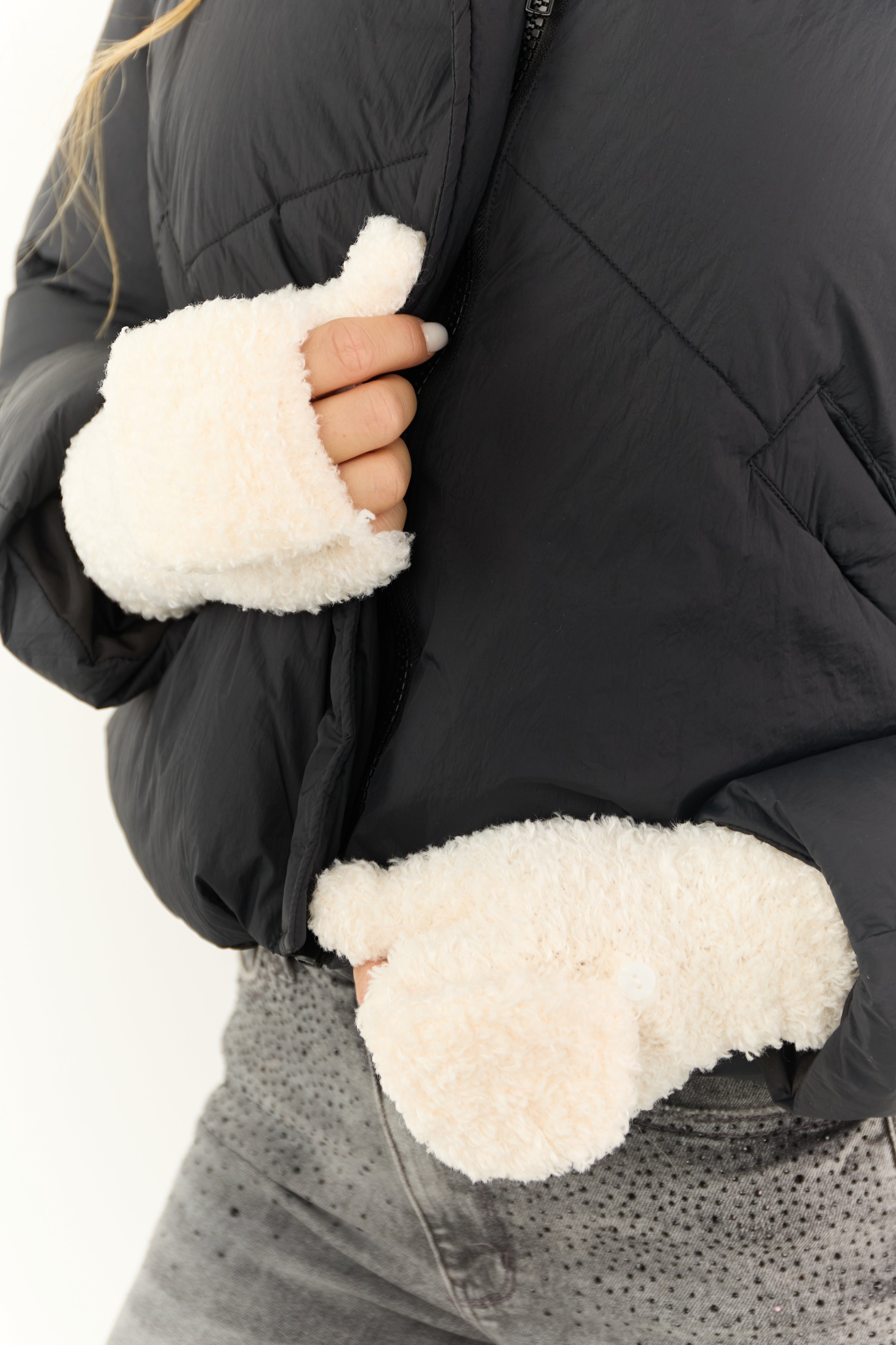 Cream Sherpa Foldable Option Mittens