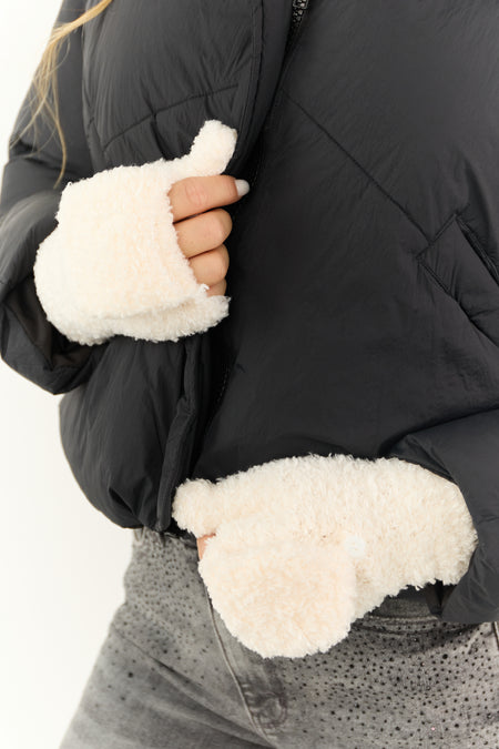 Cream Sherpa Foldable Option Mittens