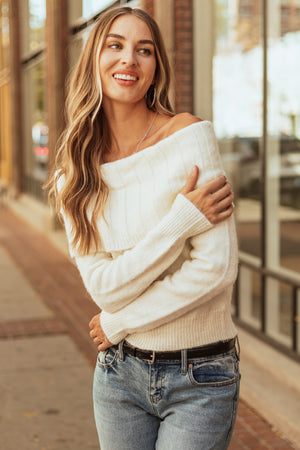 Cream Soft Off Shoulder Neckline Sweater