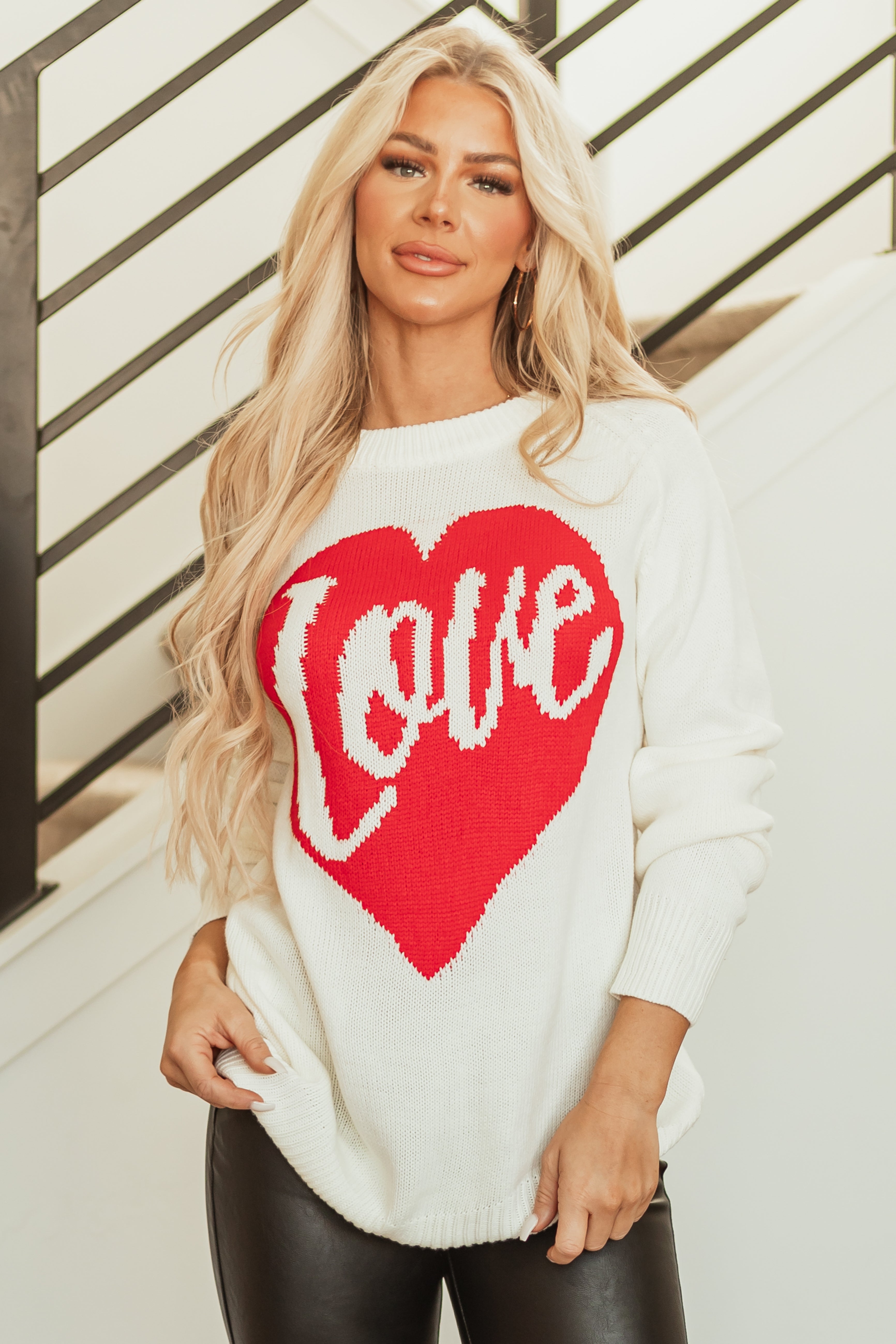 Cream 'Love' Heart Graphic Long Sleeve Sweater