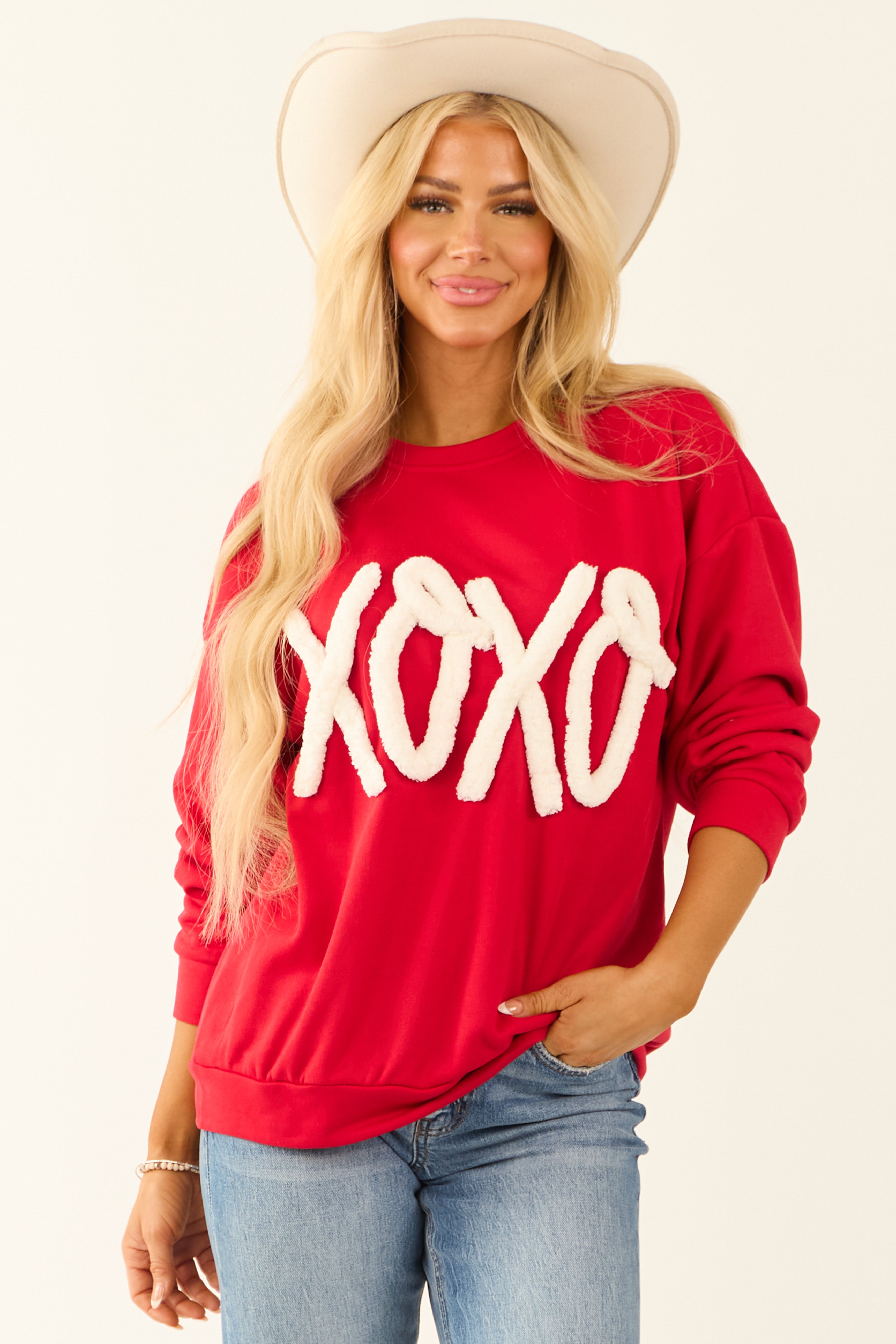 Crimson Chunky 'XOXO' Long Sleeve Sweatshirt