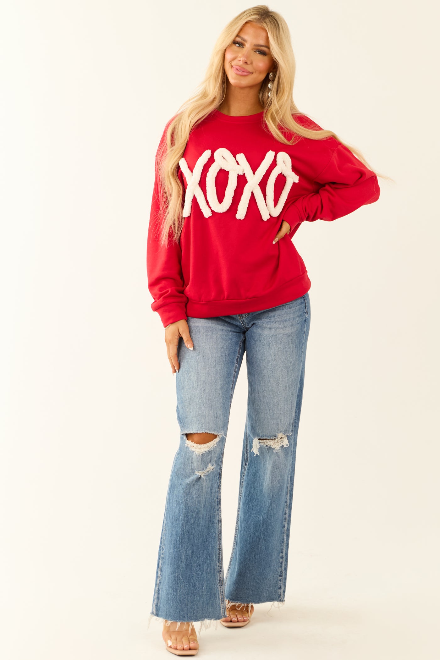 Crimson Chunky 'XOXO' Long Sleeve Sweatshirt