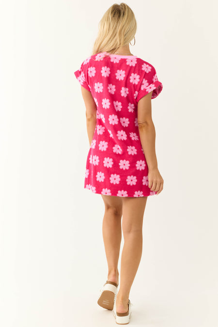 Crimson French Terry Floral Print Mini Shift Dress