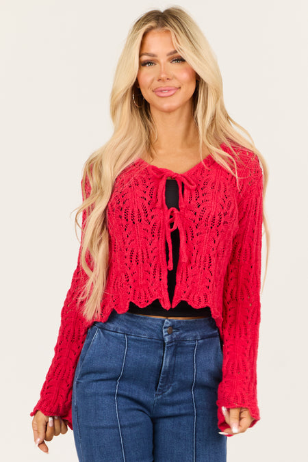 Crimson Front Tie Flare Long Sleeve Cardigan