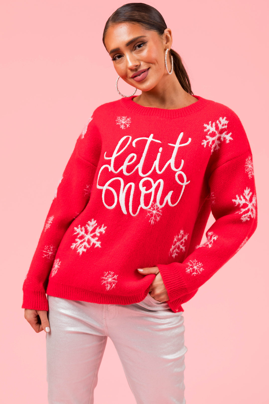 Crimson 'Let it Snow' Snowflake Knit Sweater & Lime Lush