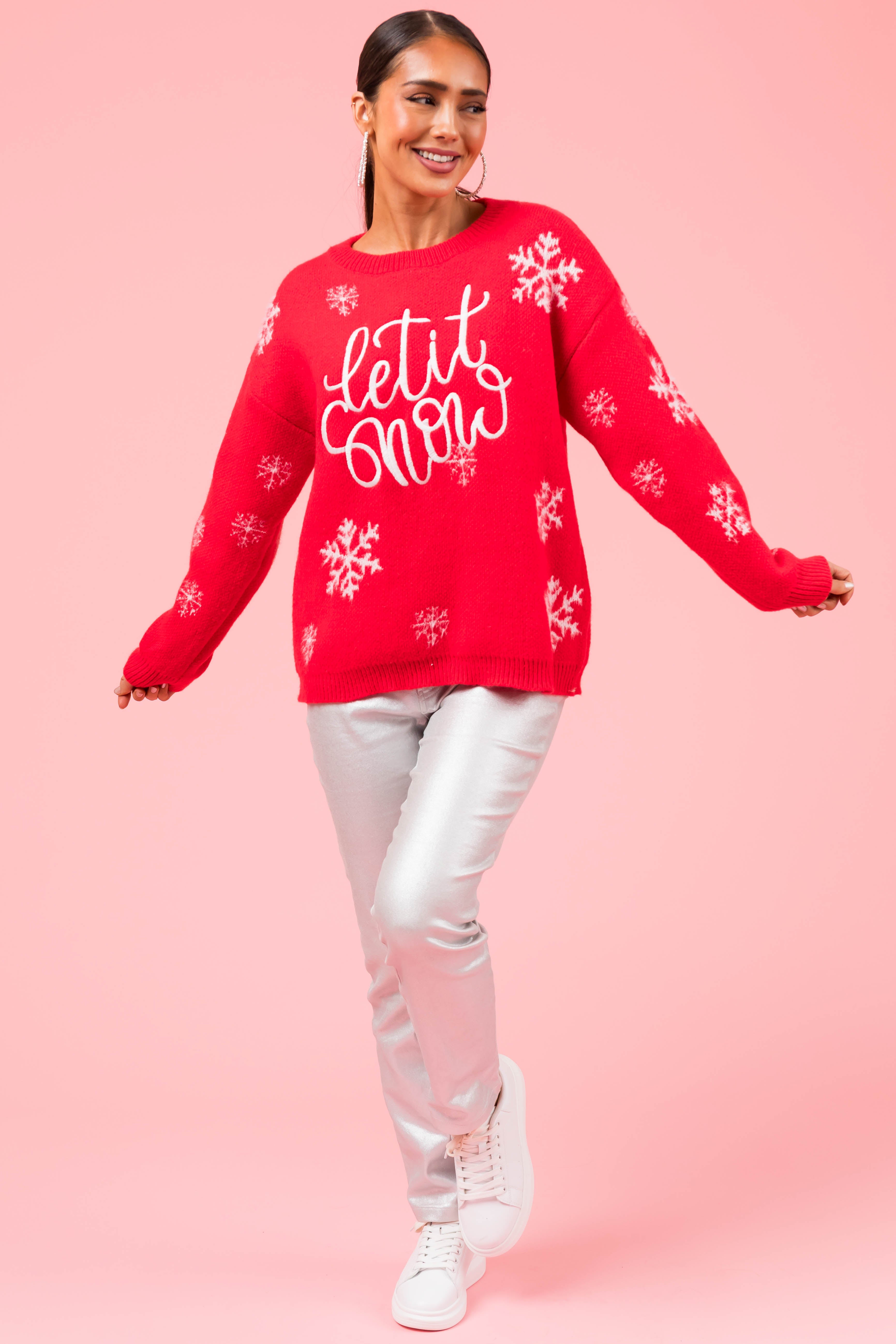 Crimson 'Let it Snow' Snowflake Knit Sweater