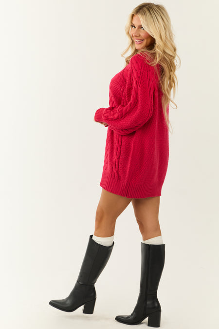 Crimson Long Balloon Sleeve Short Sweater Dress