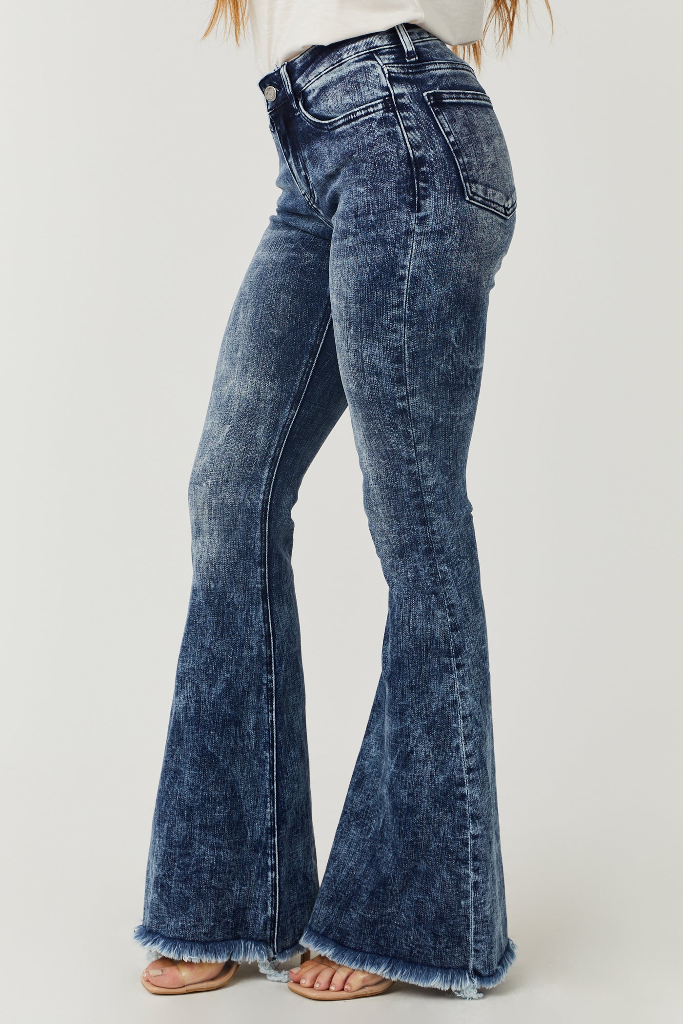 Vervet Dark Acid Wash Mid Rise Flare Jeans | Lime Lush