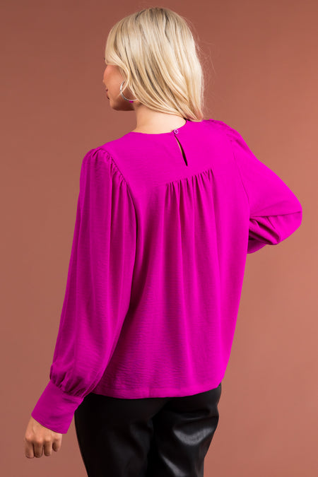 Dark Fuchsia Long Sleeve Seam Detail Top