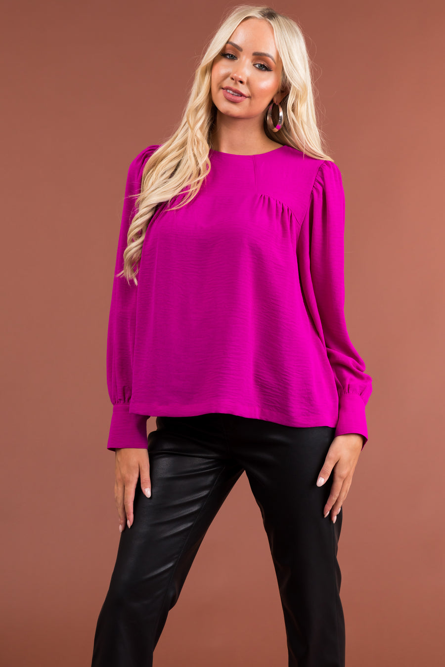 Dark Fuchsia Long Sleeve Seam Detail Top