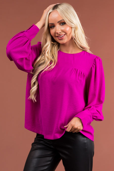 Dark Fuchsia Long Sleeve Seam Detail Top