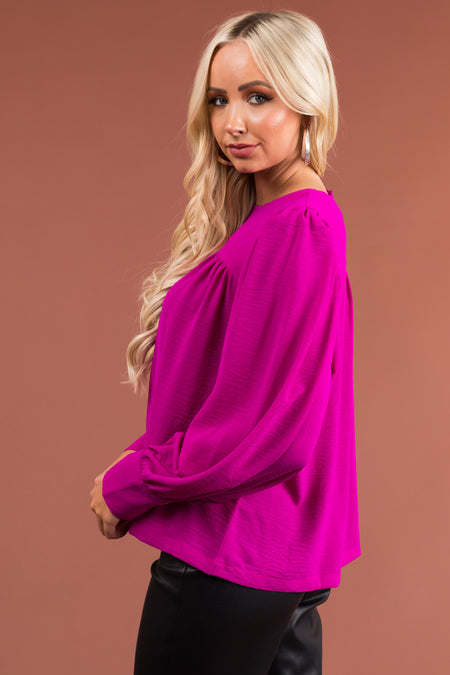 Dark Fuchsia Long Sleeve Seam Detail Top