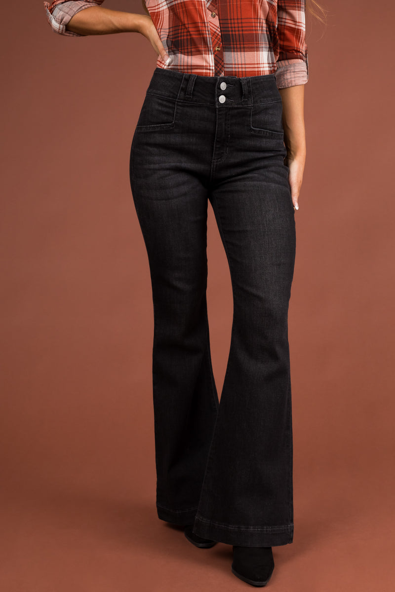 Dark Grey High Rise Flare Jeans