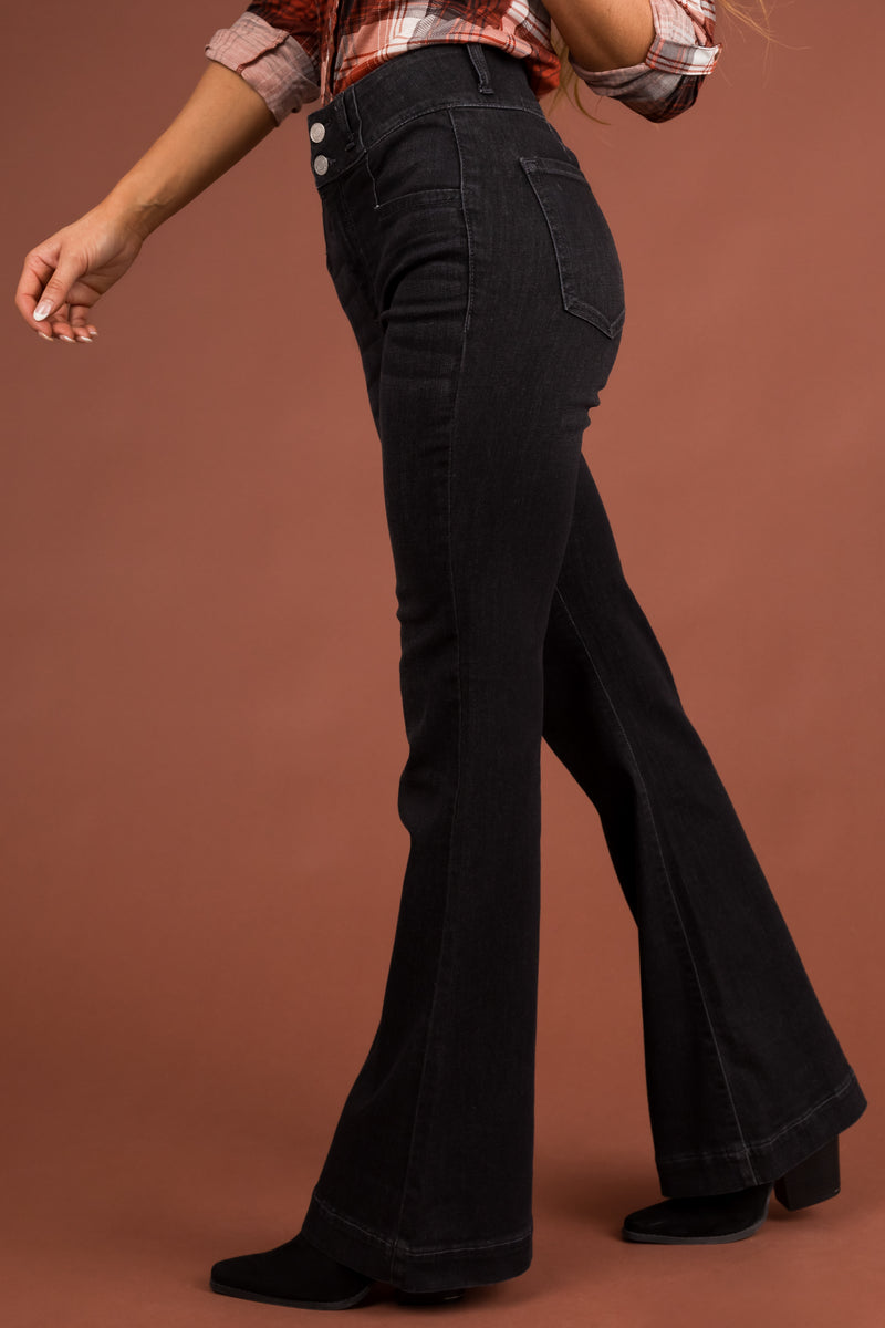 Dark Grey High Rise Flare Jeans