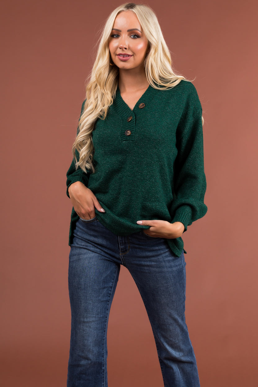 Dark Pine Half Button Down Long Sleeve Sweater