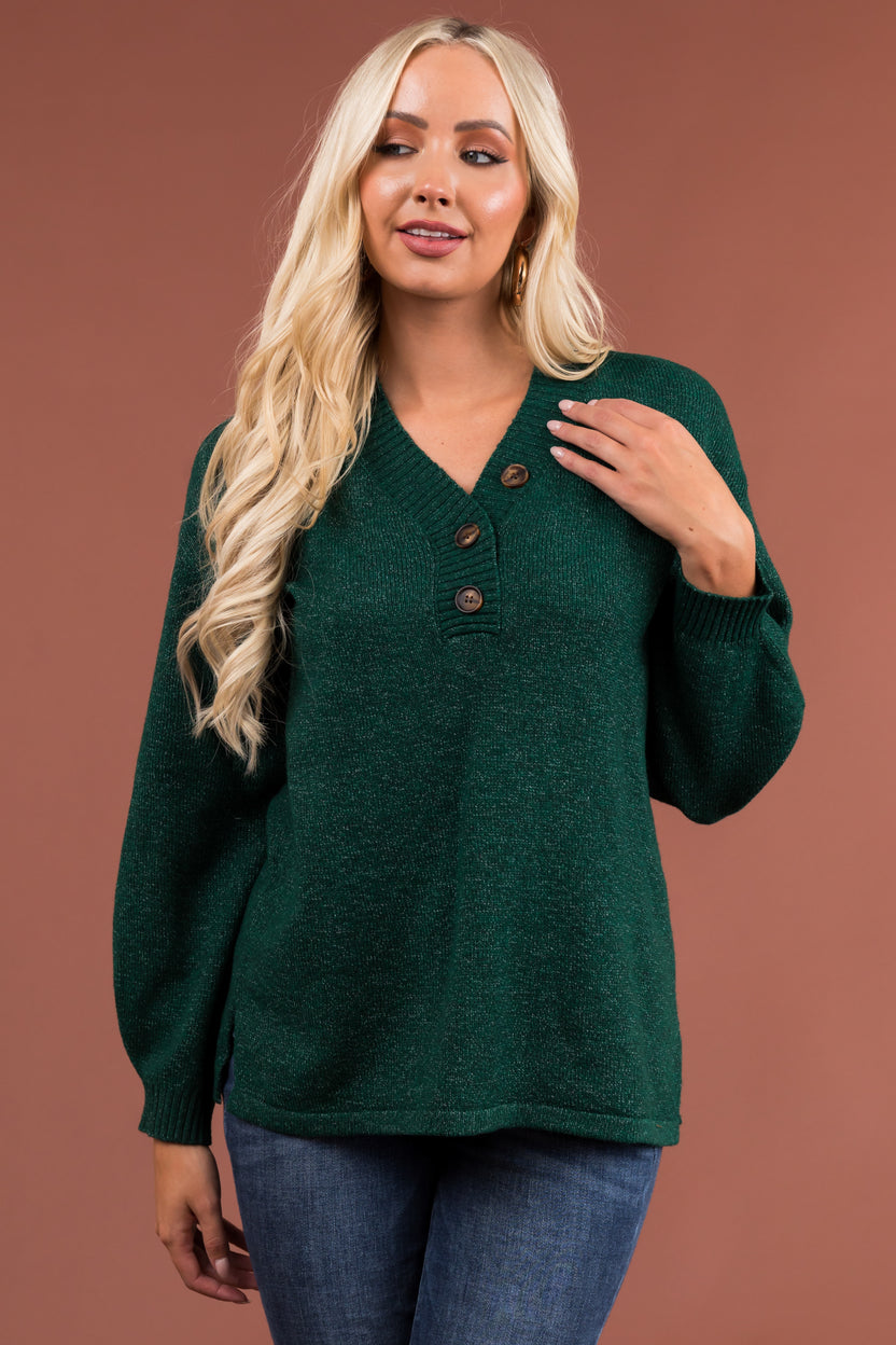 Dark Pine Half Button Down Long Sleeve Sweater