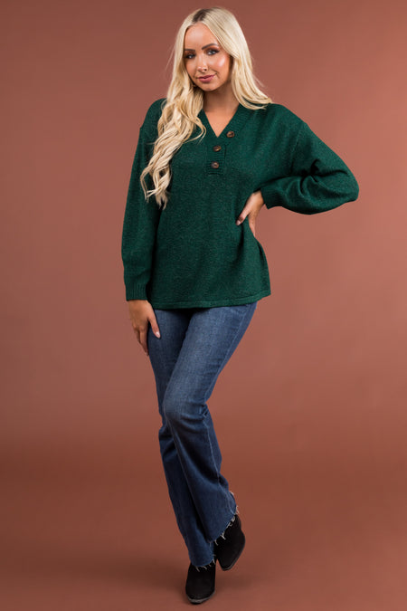 Dark Pine Half Button Down Long Sleeve Sweater