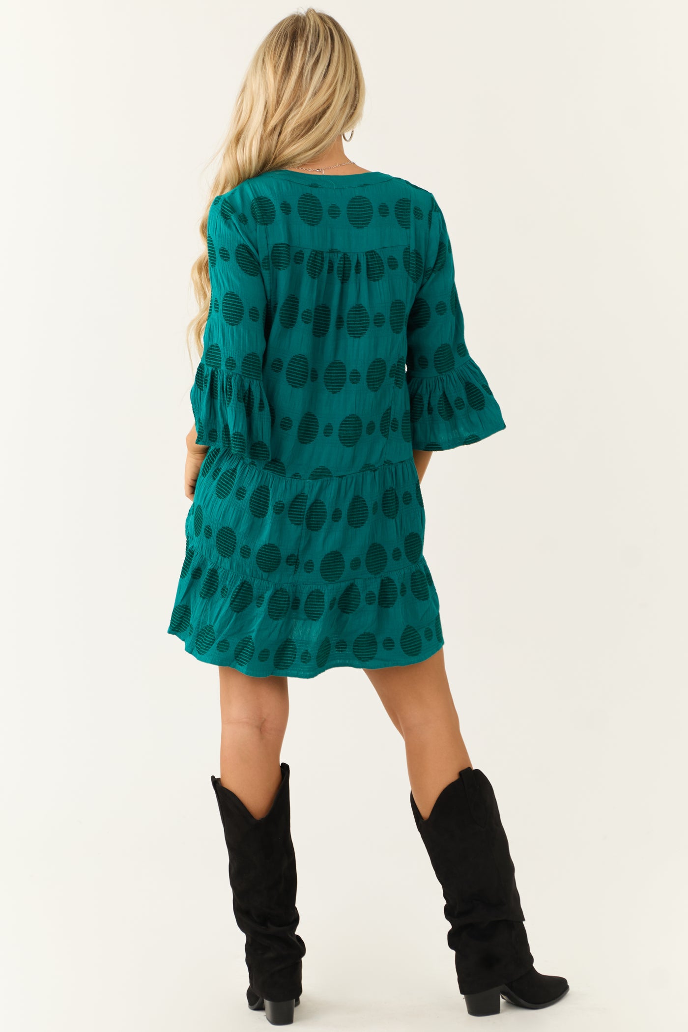 Dark Pine Swiss Dot Jacquard Mini Dress