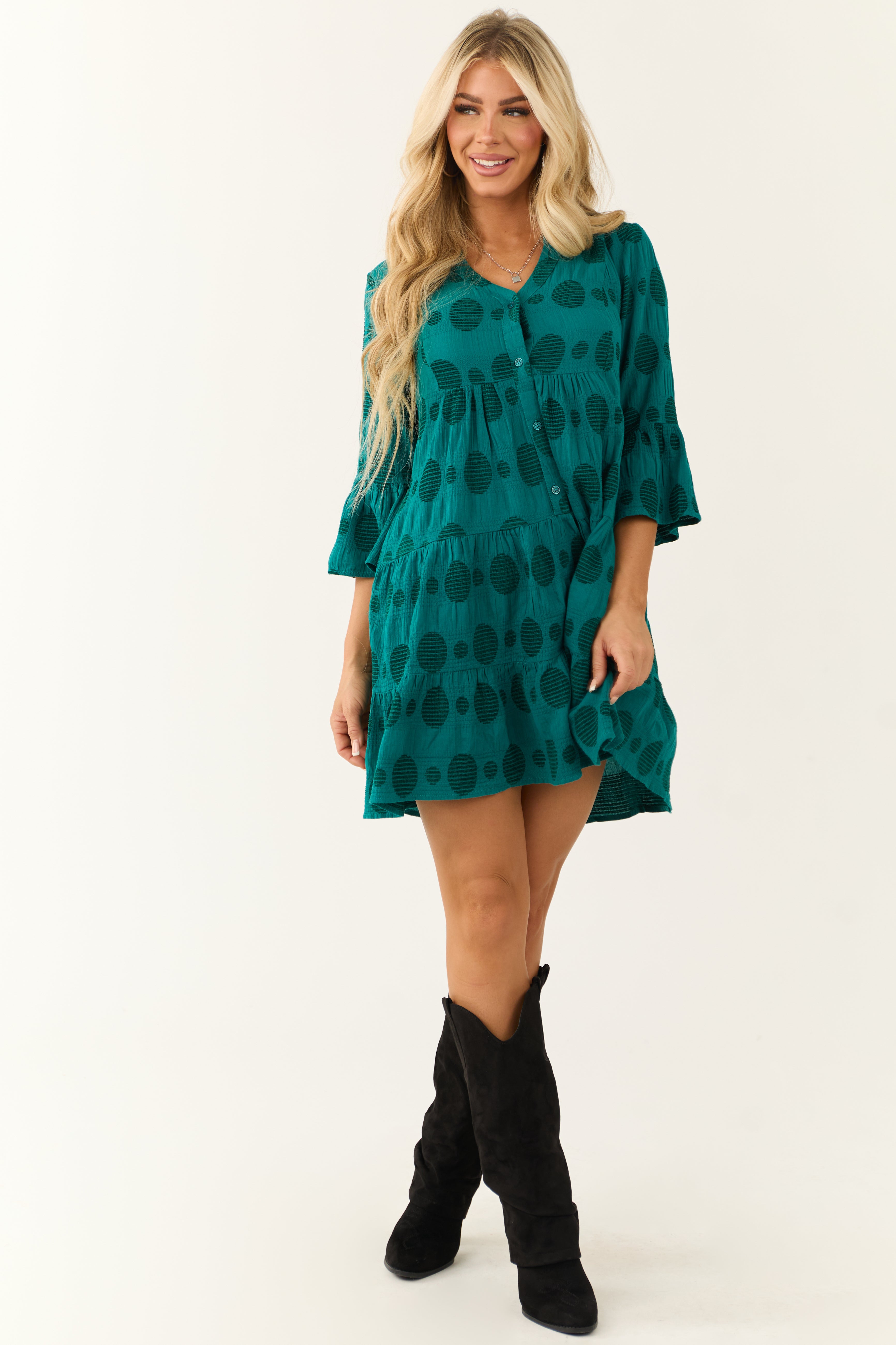 Dark Pine Swiss Dot Jacquard Mini Dress