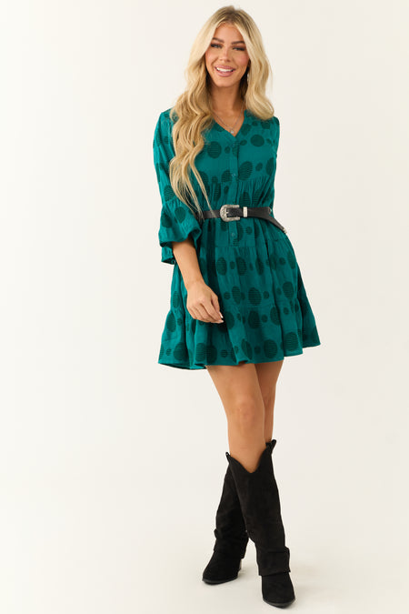 Dark Pine Swiss Dot Jacquard Mini Dress