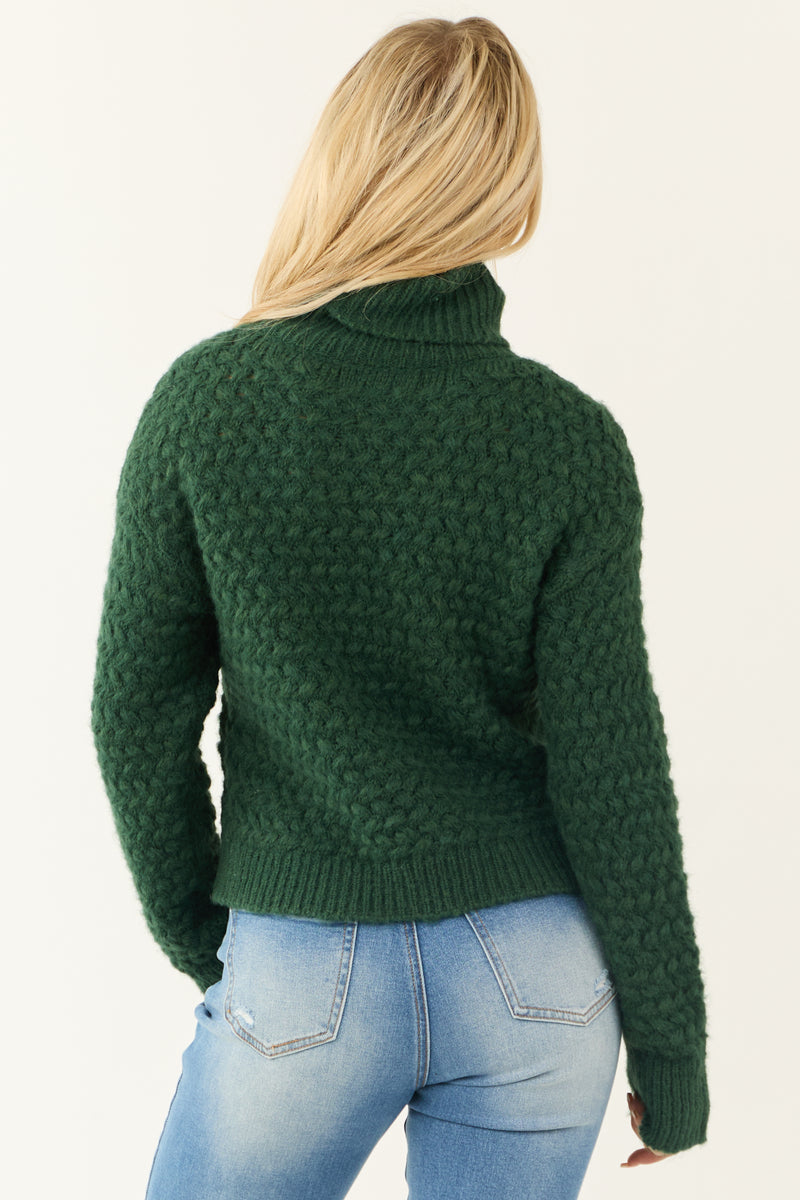 Dark Pine Textured Long Sleeve Turtleneck Sweater