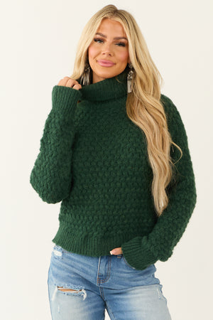 Dark Pine Textured Long Sleeve Turtleneck Sweater