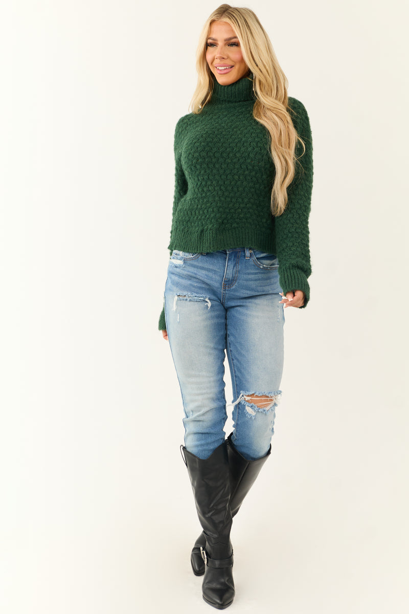 Dark Pine Textured Long Sleeve Turtleneck Sweater