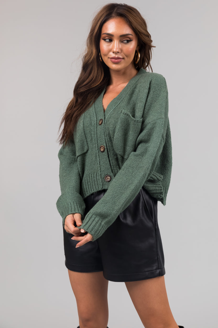 Dark Sage Button Up Long Sleeve Cardigan