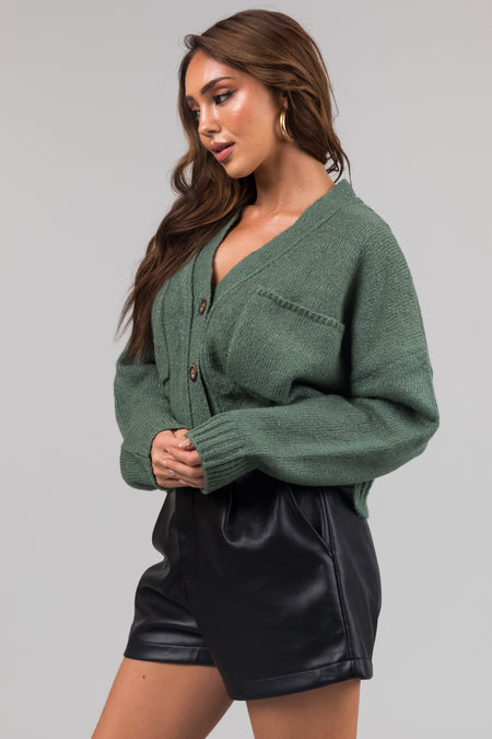 Dark Sage Button Up Long Sleeve Cardigan