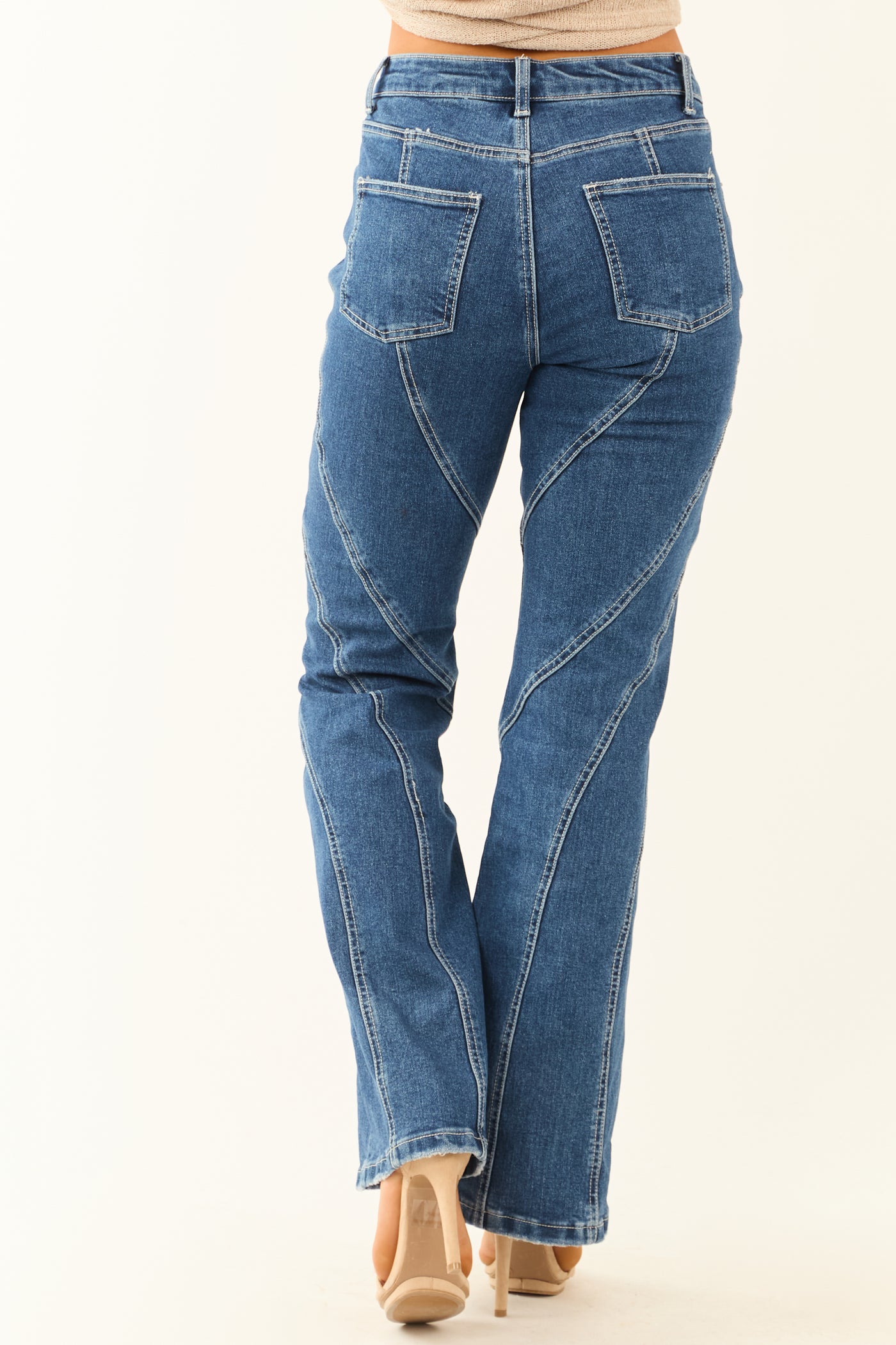 Dark Wash Contrast Stitching Bootcut Jeans