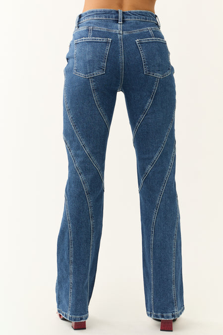 Dark Wash Contrast Stitching Bootcut Jeans