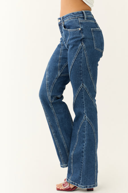 Dark Wash Contrast Stitching Bootcut Jeans