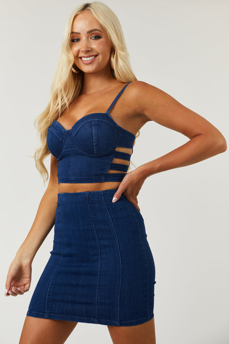 Dark Wash Denim Crop Top and Mini Skirt Set