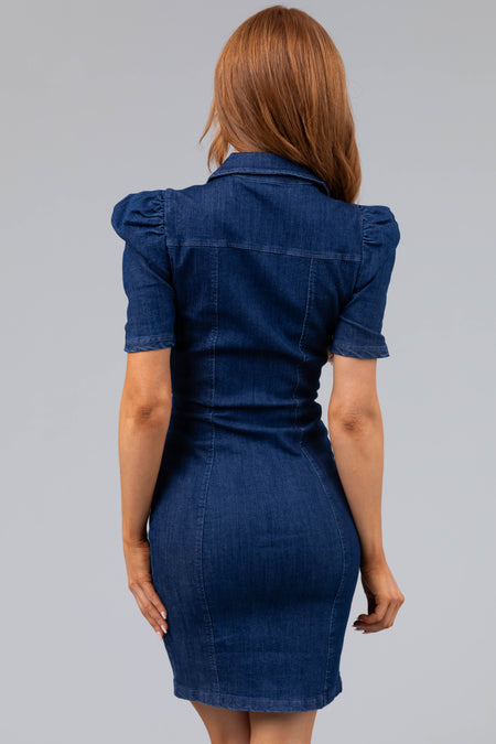 Dark Wash Denim Fitted Mini Dress