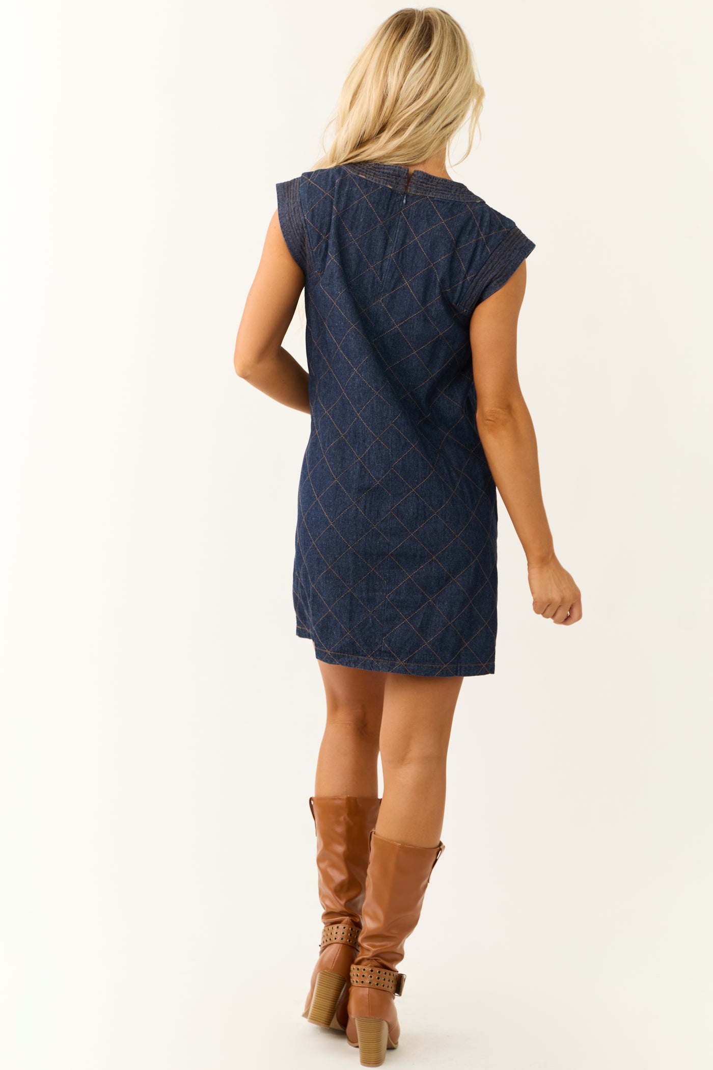 Dark Wash Denim Quilted Short Dress