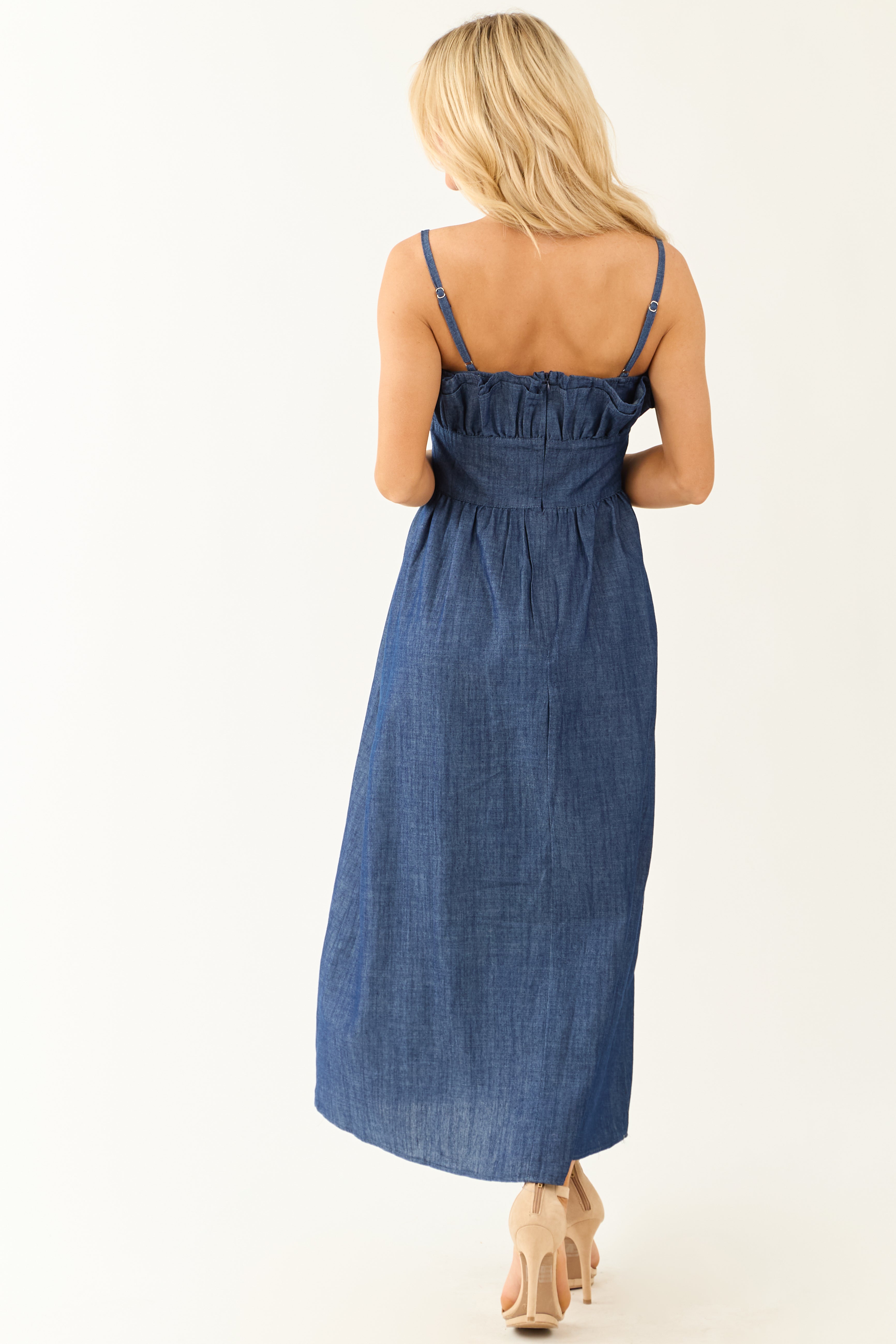 Dark Wash Denim Sleeveless Maxi Dress