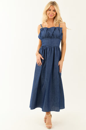 Dark Wash Denim Sleeveless Maxi Dress