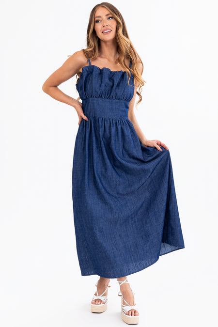 Dark Wash Denim Sleeveless Maxi Dress