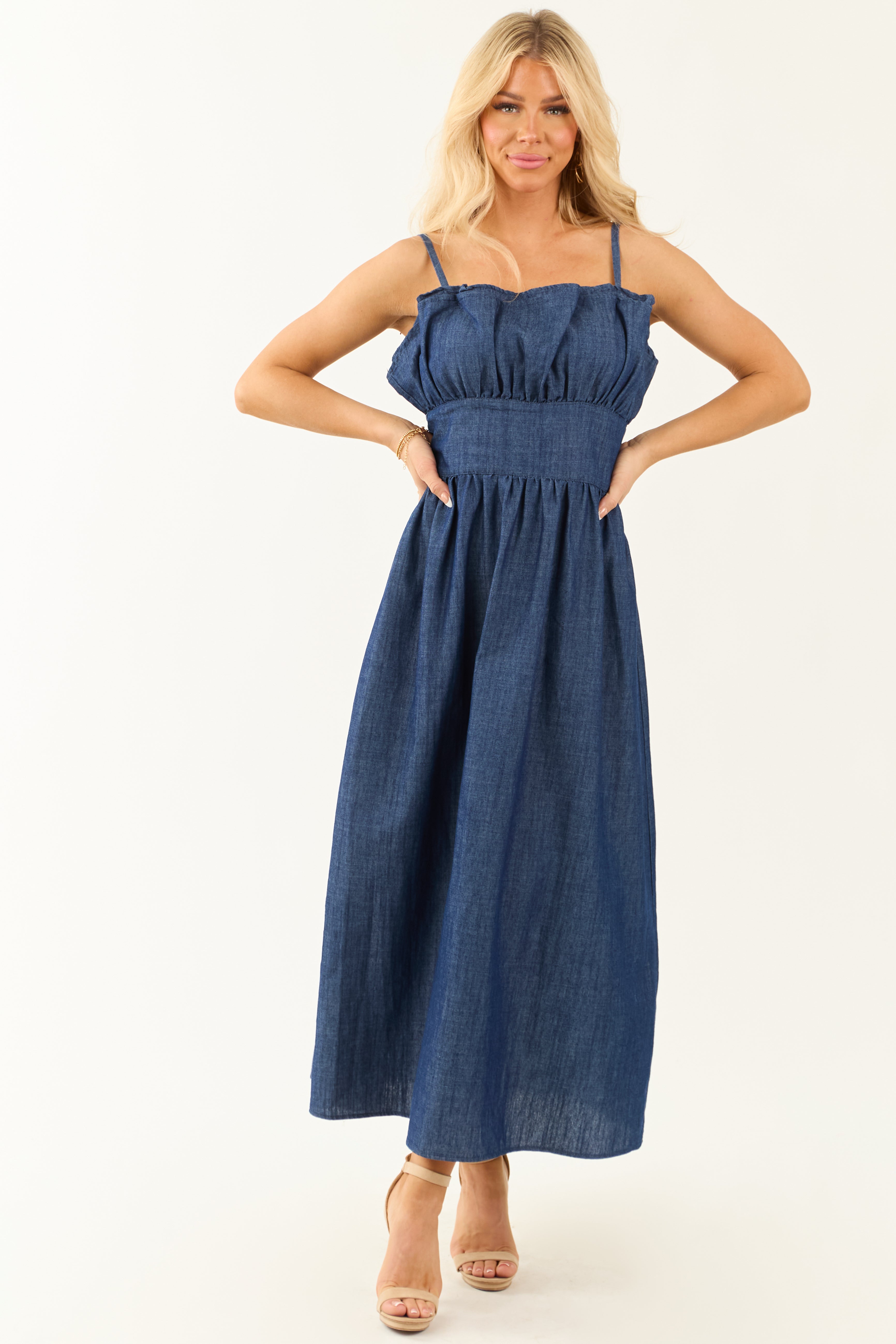 Dark Wash Denim Sleeveless Maxi Dress