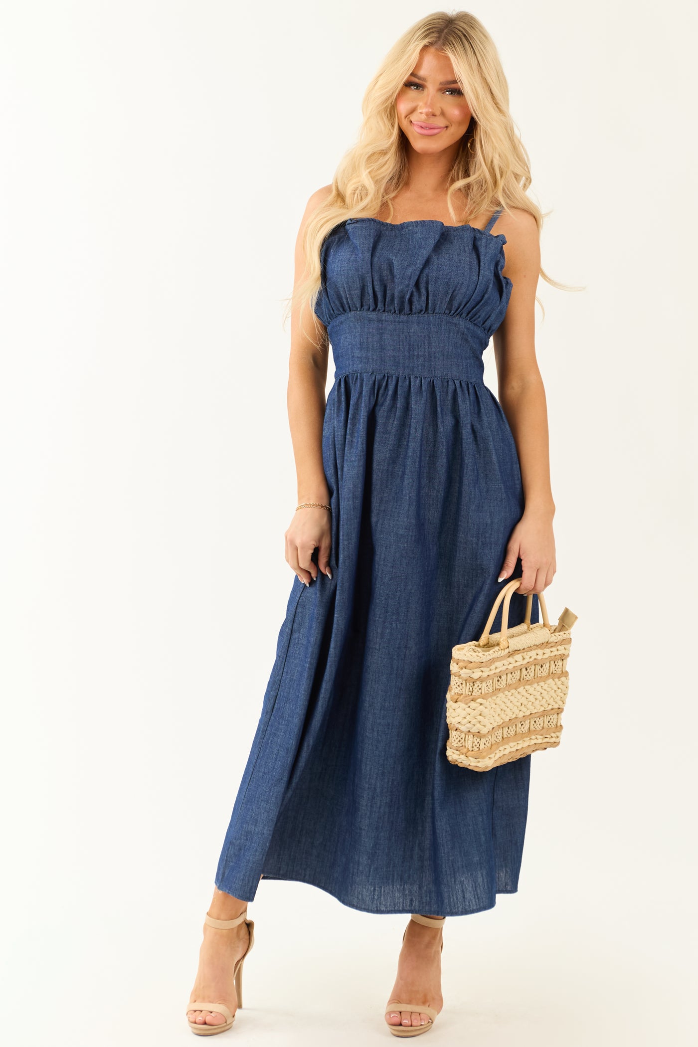 Dark Wash Denim Sleeveless Maxi Dress