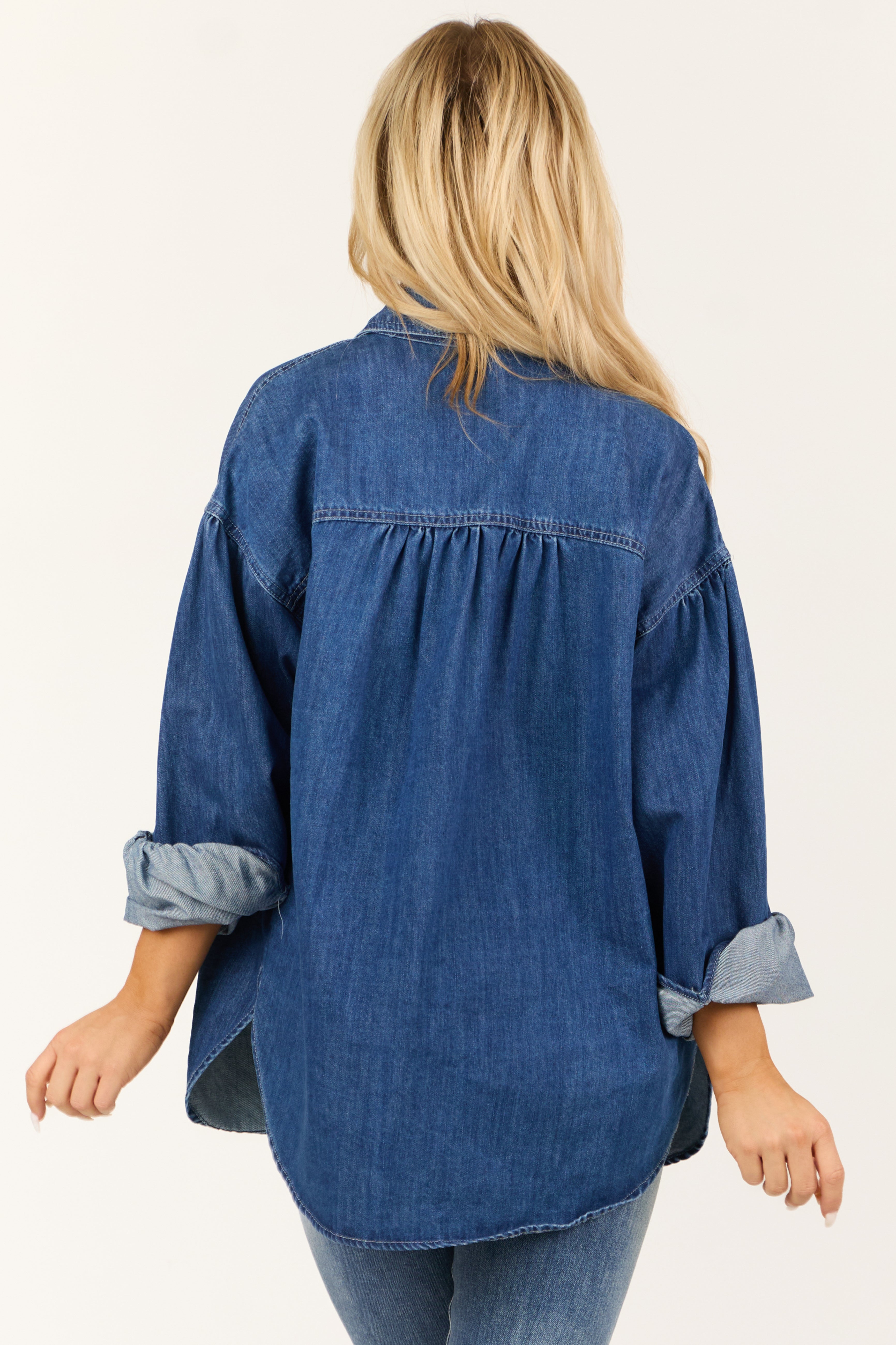 Dark Wash Heart Pocket Oversized Denim Shacket