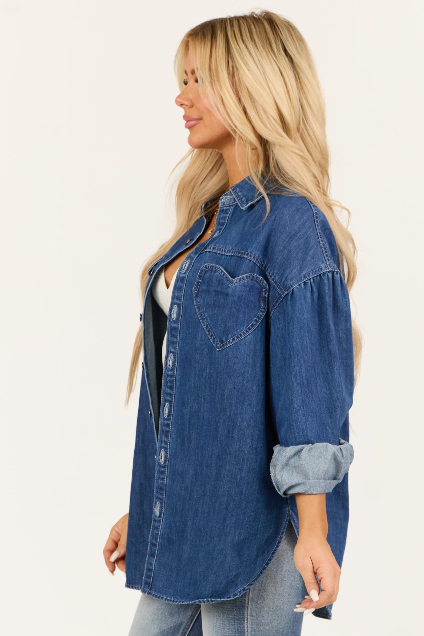 Dark Wash Heart Pocket Oversized Denim Shacket