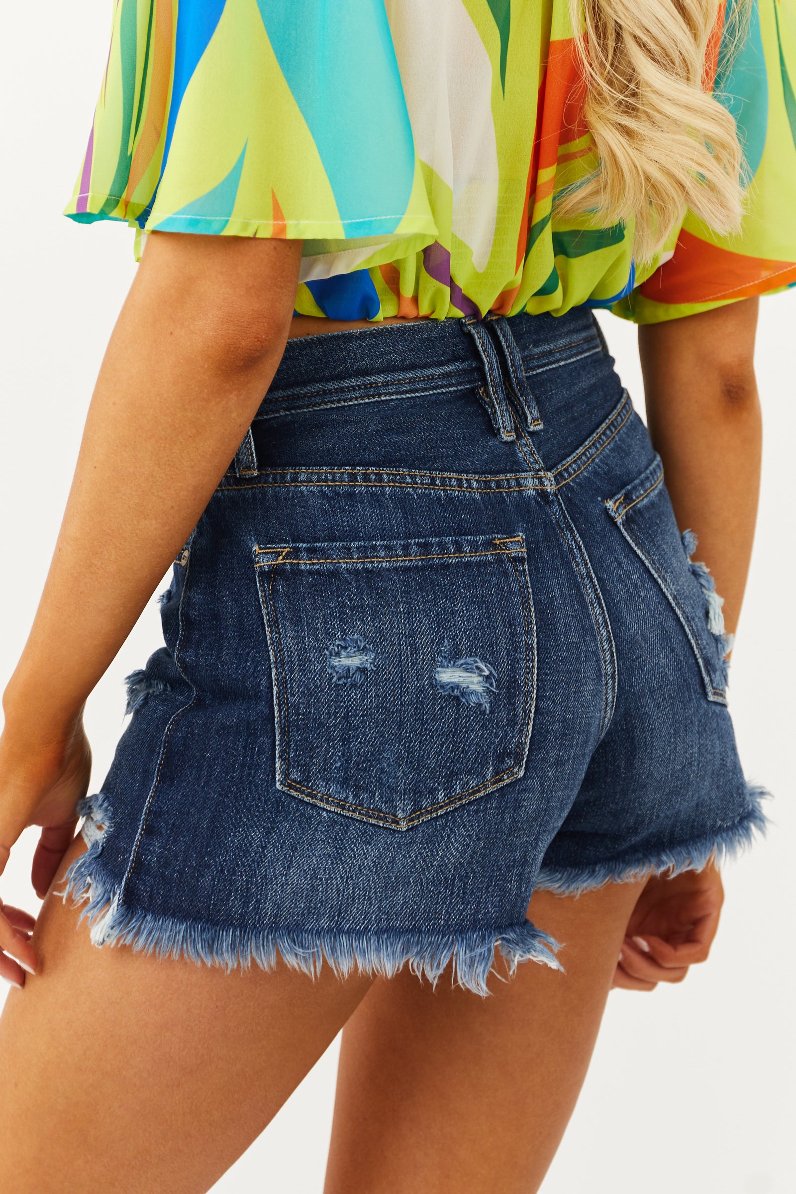 Dark Wash High Rise Button Up Denim Shorts