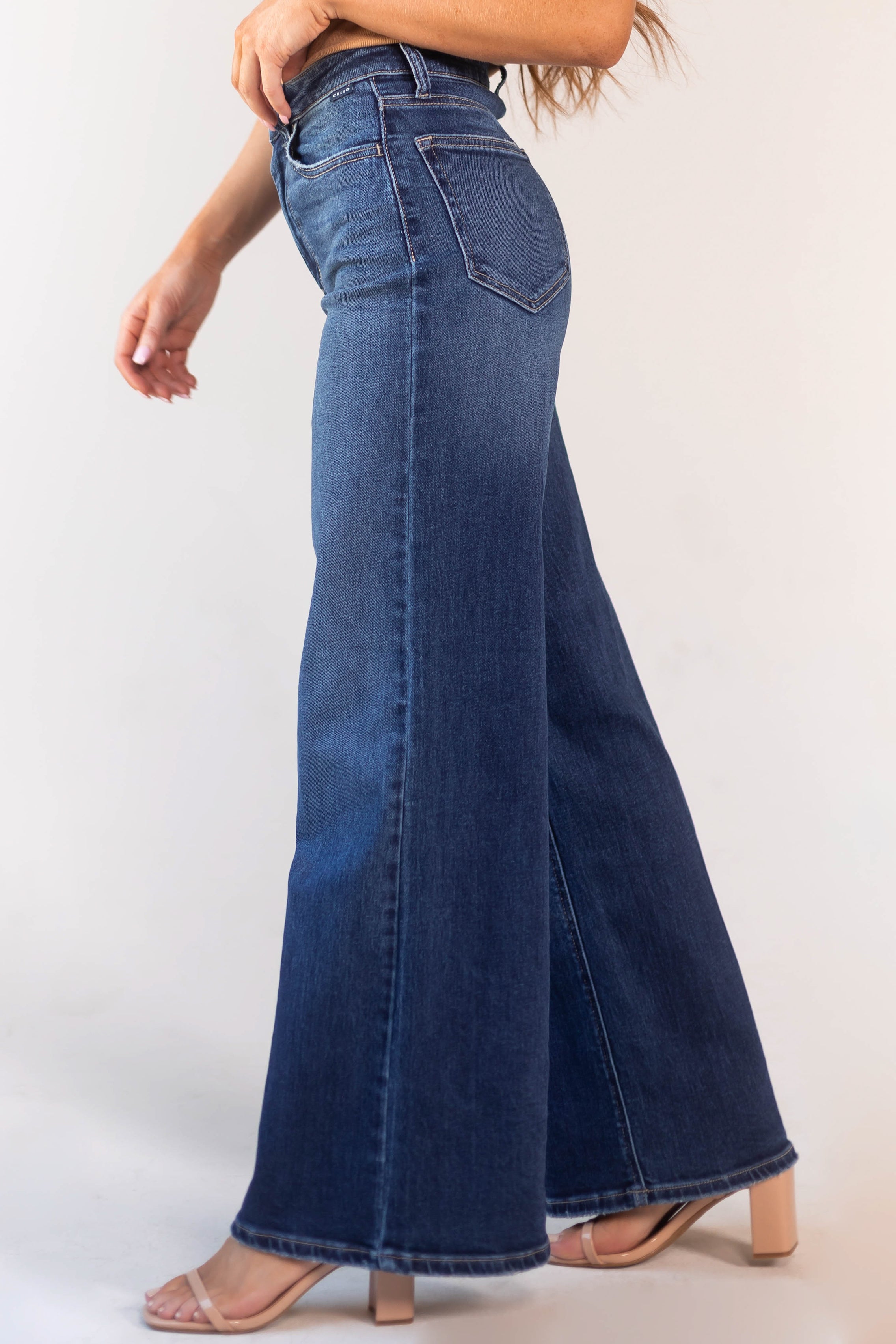 Dark Wash High Rise Zipper Fly Wide Leg Jeans