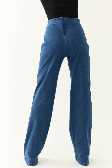 Dark Wash High Waisted Jeans with Front Seam