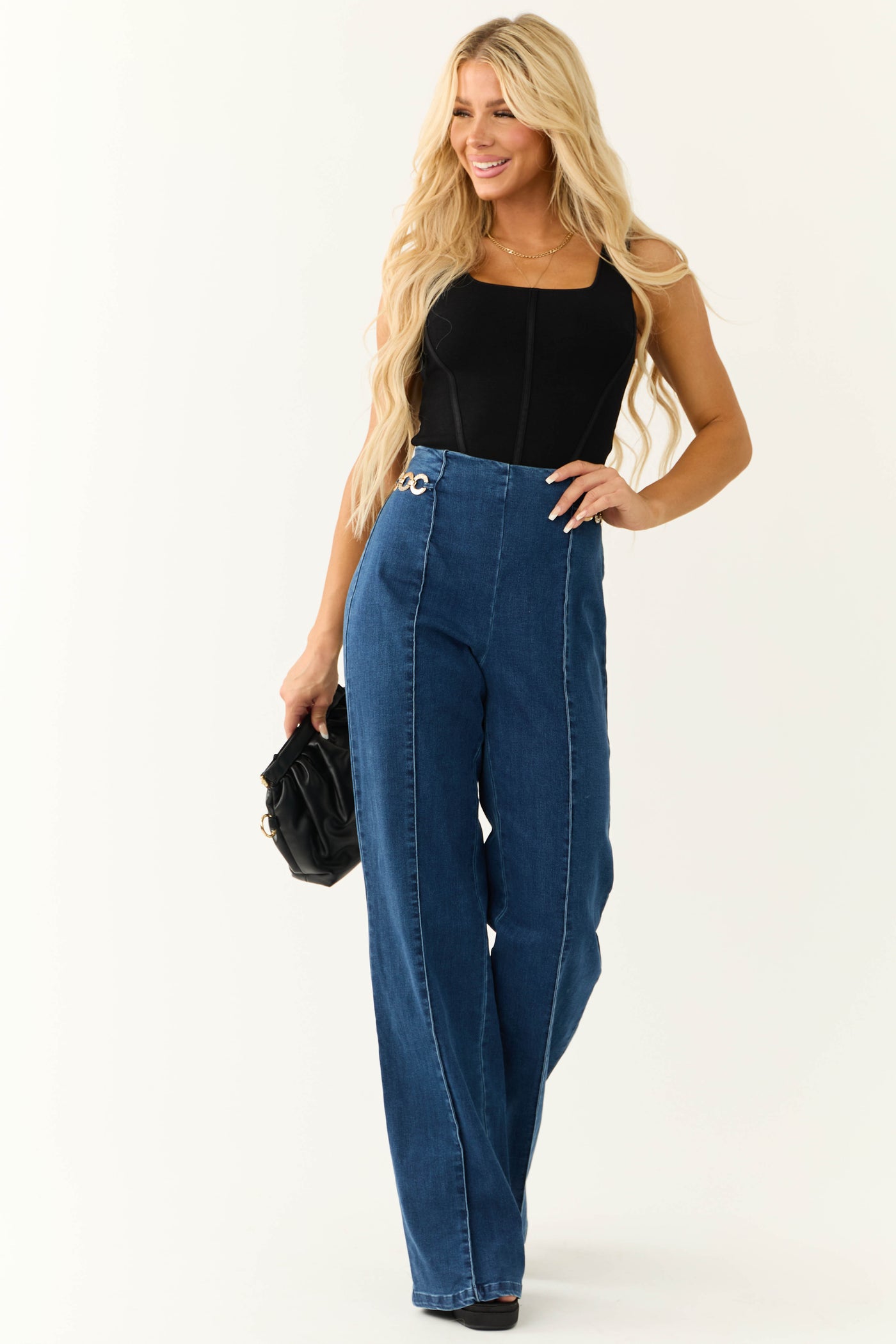 Dark Wash High Waisted Jeans with Front Seam