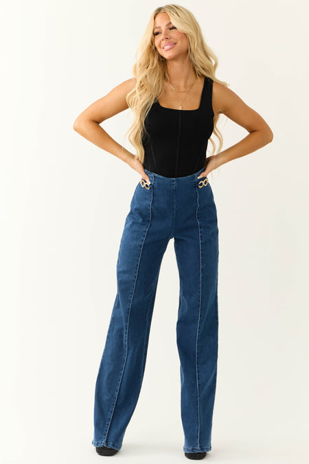 Dark Wash High Waisted Jeans with Front Seam