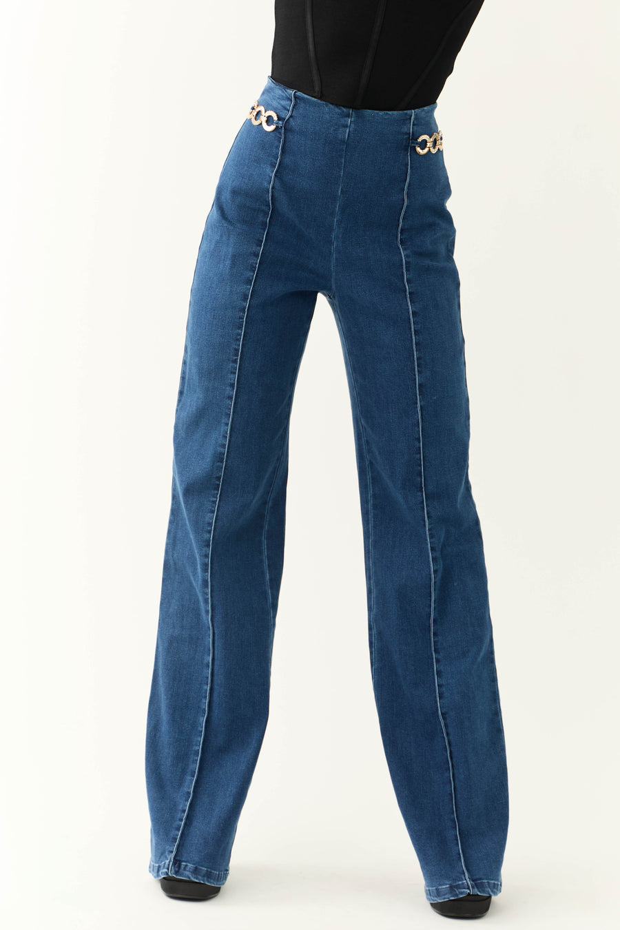 Dark Wash High Waisted Jeans with Front Seam